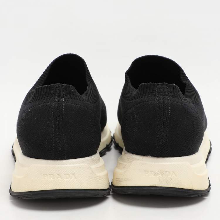 Pre Owned Prada Black Knit Fabric Low Top Sneakers Size 41