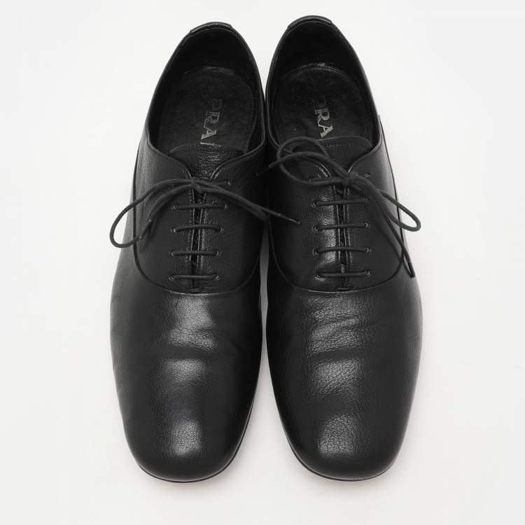 Pre Owned Prada Black Leather Lace Up Oxfords Size 42