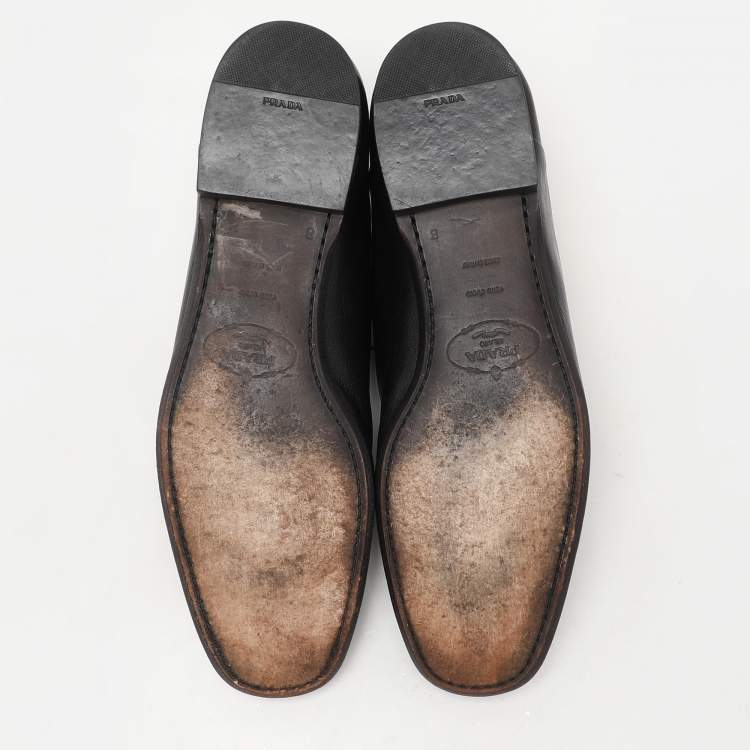 Pre Owned Prada Black Leather Lace Up Oxfords Size 42