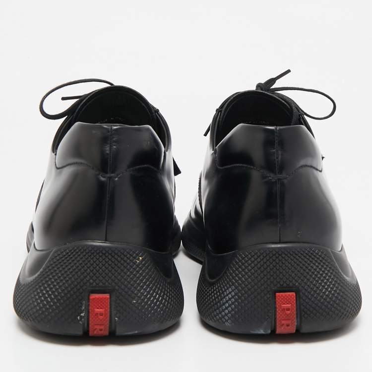 Pre Owned Prada Black Leather Cap Toe Oxfords Sneakers Size 42.5