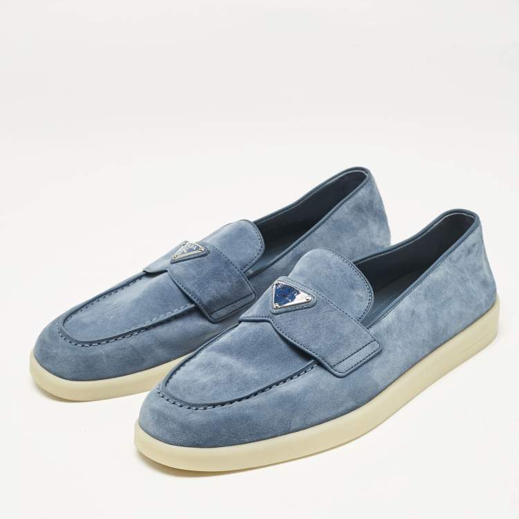 Pre Owned Prada Blue Suede Slip On Loafers Size 42