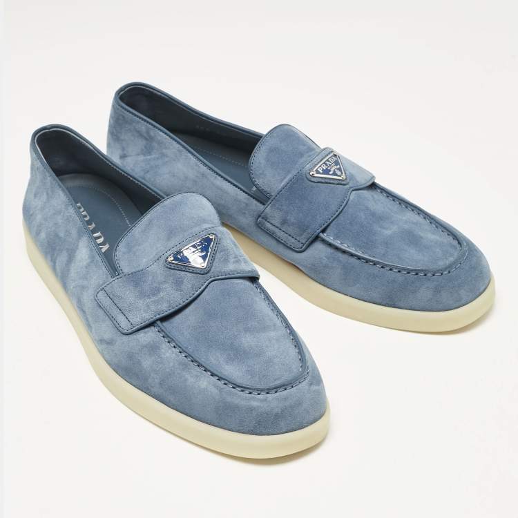 Pre Owned Prada Blue Suede Slip On Loafers Size 42