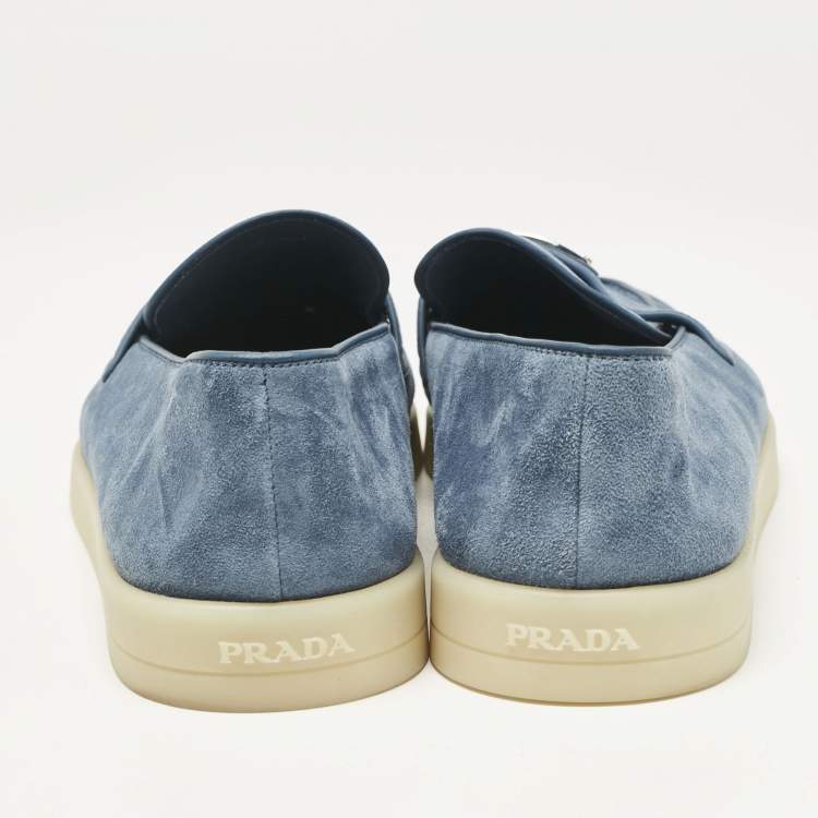 Pre Owned Prada Blue Suede Slip On Loafers Size 42