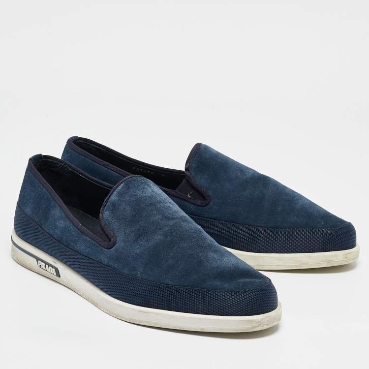 Pre Owned Prada Blue Suede Slip On Sneakers Size 43