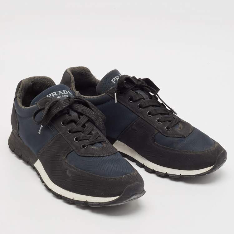 Pre Owned Prada Sport Black/Blue Canvas Low-Top Sneakers Size 46