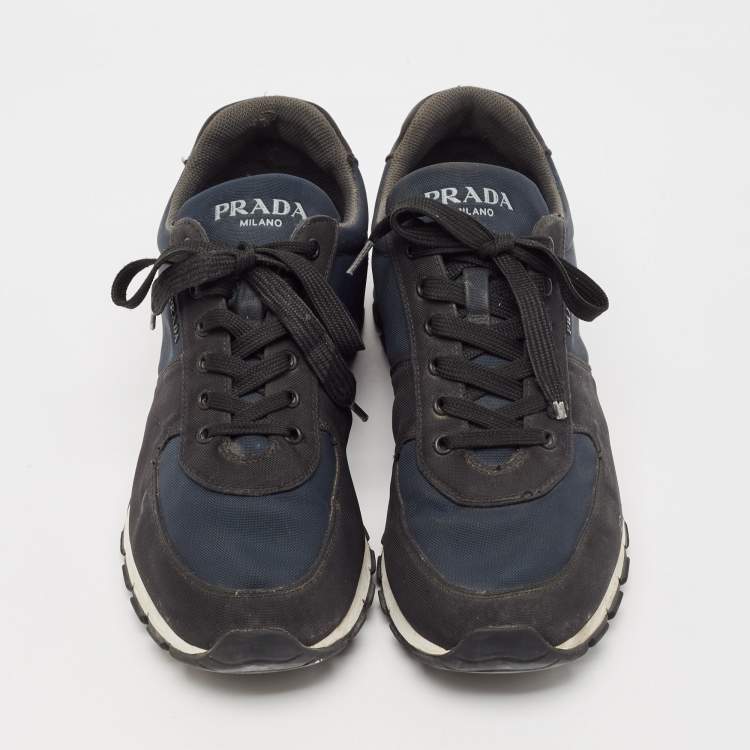 Pre Owned Prada Sport Black/Blue Canvas Low-Top Sneakers Size 46