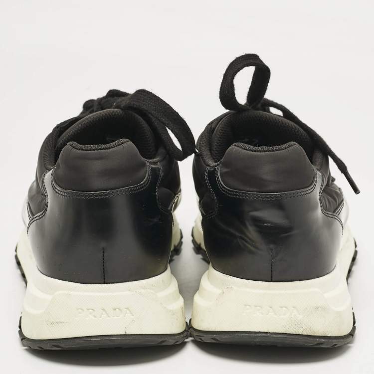 Pre Owned Prada Black Leather and Nylon Low Trainer Sneakers Size 45.5