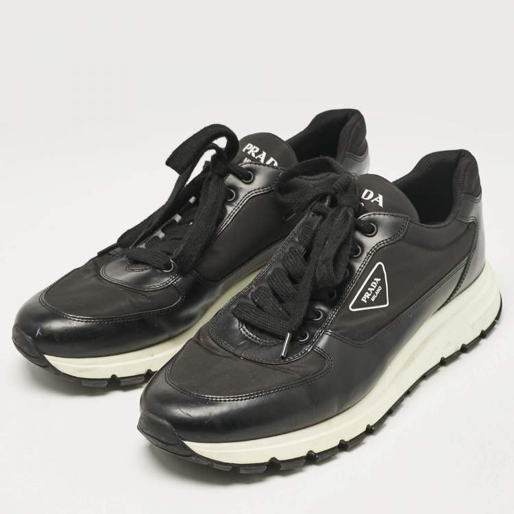 Pre Owned Prada Black Leather and Nylon Low Trainer Sneakers Size 45.5
