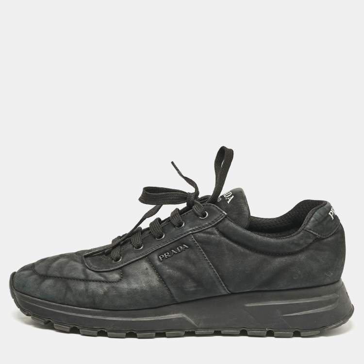 Pre Owned Prada Dark Green Nubuck Leather Lace Up Sneakers Size 45