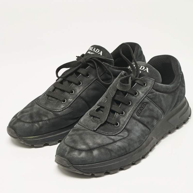 Pre Owned Prada Dark Green Nubuck Leather Lace Up Sneakers Size 45