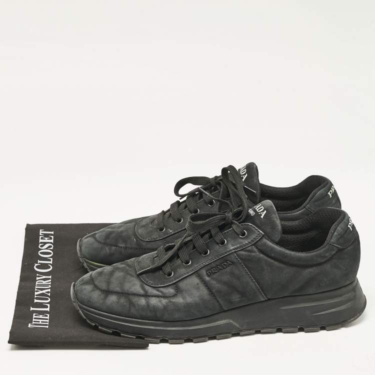 Pre Owned Prada Dark Green Nubuck Leather Lace Up Sneakers Size 45