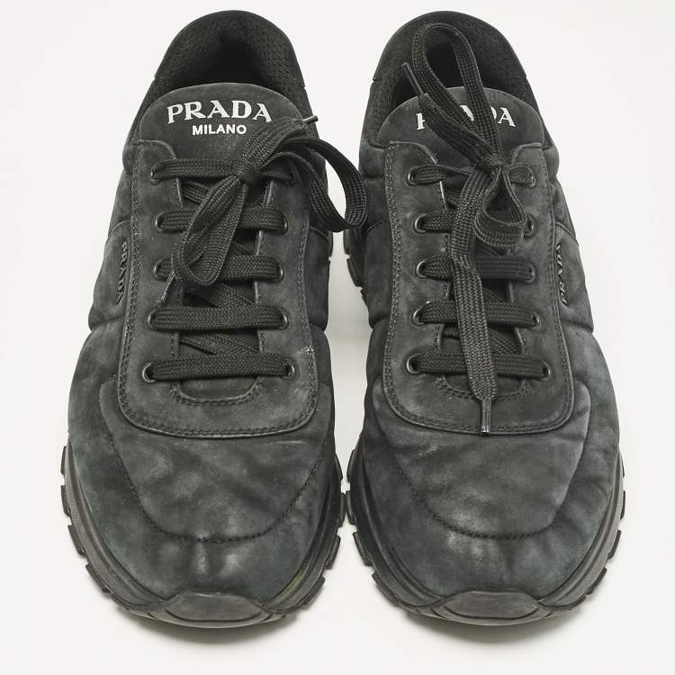 Pre Owned Prada Dark Green Nubuck Leather Lace Up Sneakers Size 45
