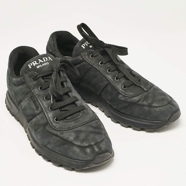 Pre Owned Prada Dark Green Nubuck Leather Lace Up Sneakers Size 45