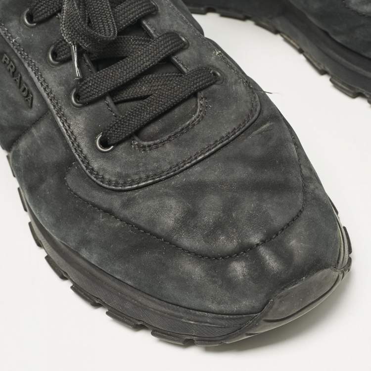 Pre Owned Prada Dark Green Nubuck Leather Lace Up Sneakers Size 45