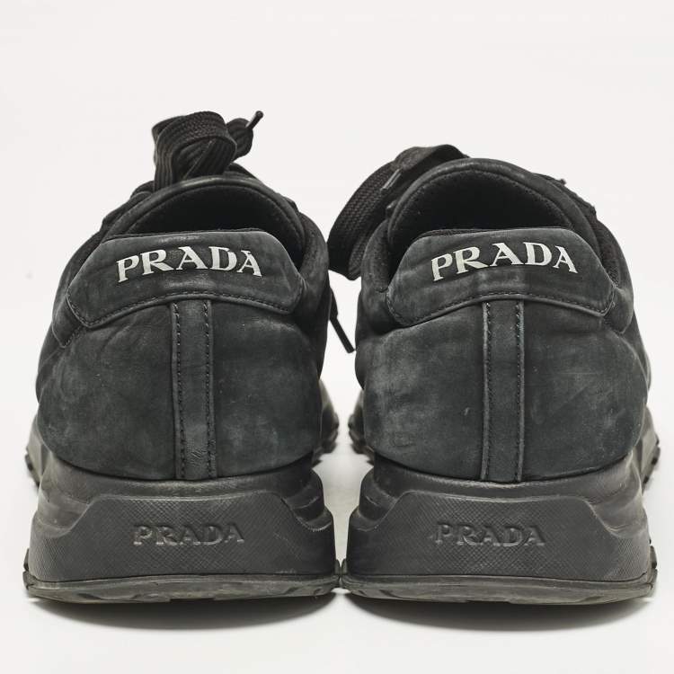 Pre Owned Prada Dark Green Nubuck Leather Lace Up Sneakers Size 45