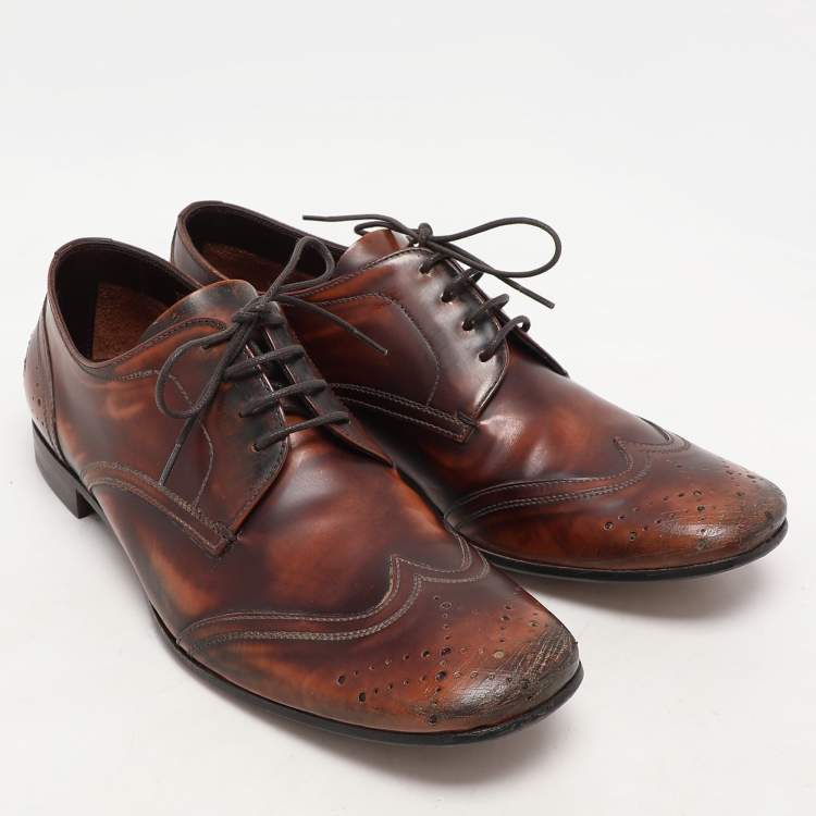 Pre Owned Prada Brown Leather Oxfords Size 40