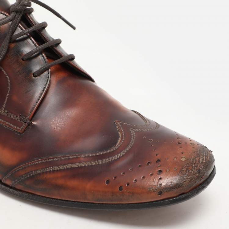 Pre Owned Prada Brown Leather Oxfords Size 40