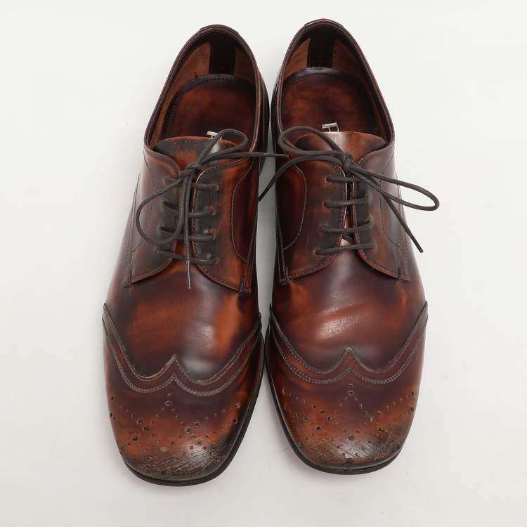 Pre Owned Prada Brown Leather Oxfords Size 40