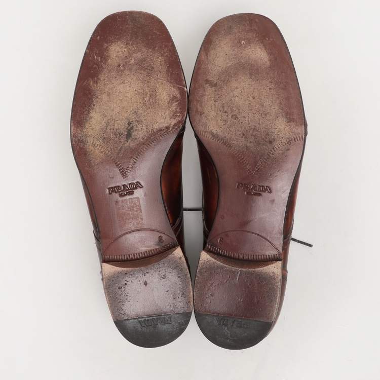 Pre Owned Prada Brown Leather Oxfords Size 40