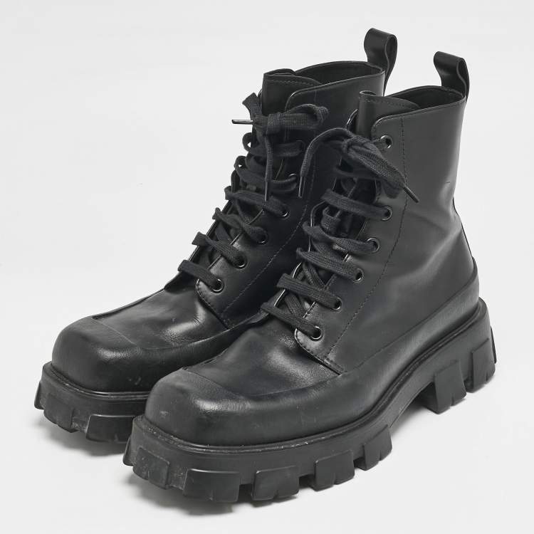Pre Owned Prada Black Leather Lace Up Combat Boots Size 45