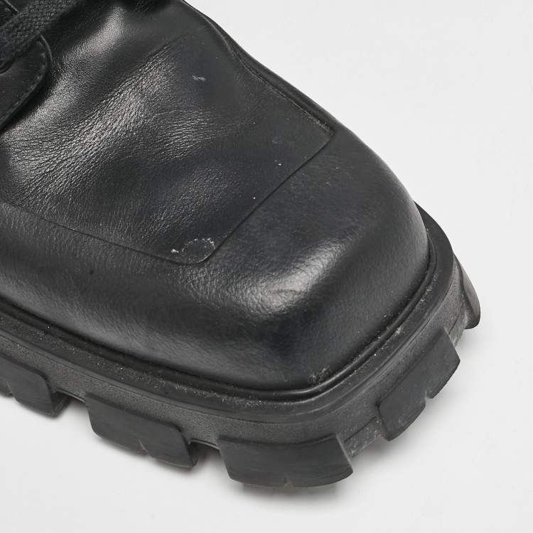 Pre Owned Prada Black Leather Lace Up Combat Boots Size 45