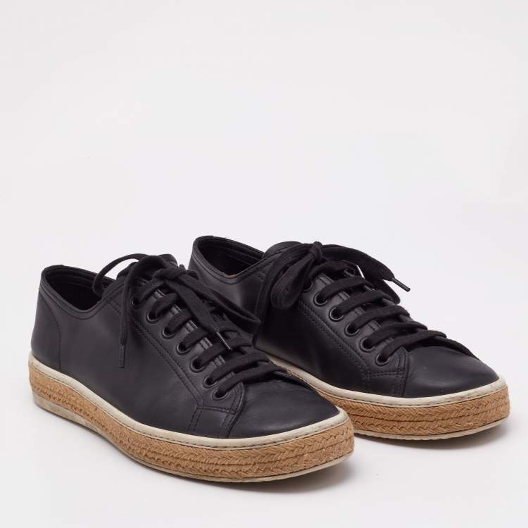 Pre Owned Prada Sport Black Perforated Leather Lace Up Sneakers Size 42.5