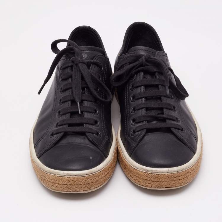 Pre Owned Prada Sport Black Perforated Leather Lace Up Sneakers Size 42.5