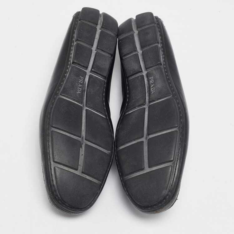 Pre Owned Prada Black Leather Slip On Loafers Size 43