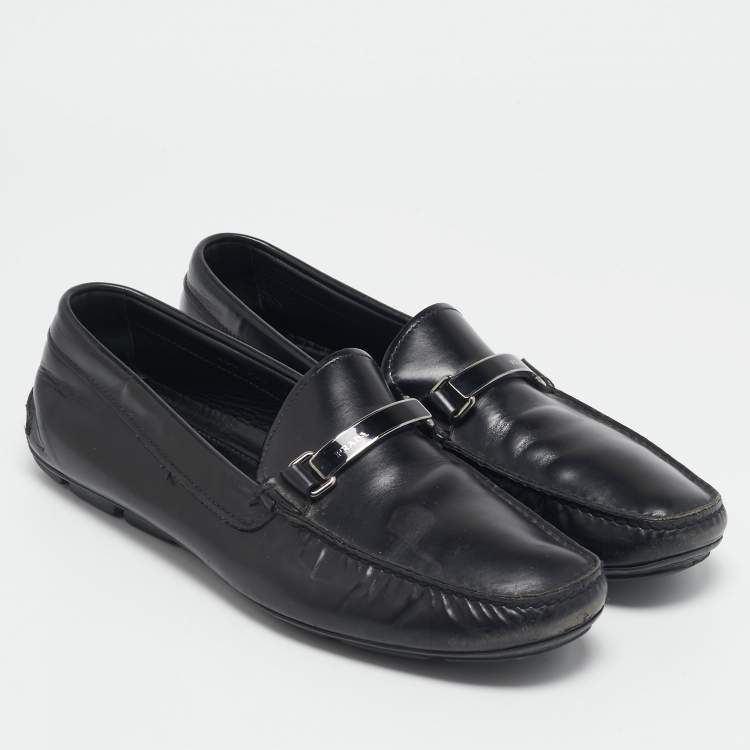 Pre Owned Prada Black Leather Slip On Loafers Size 43