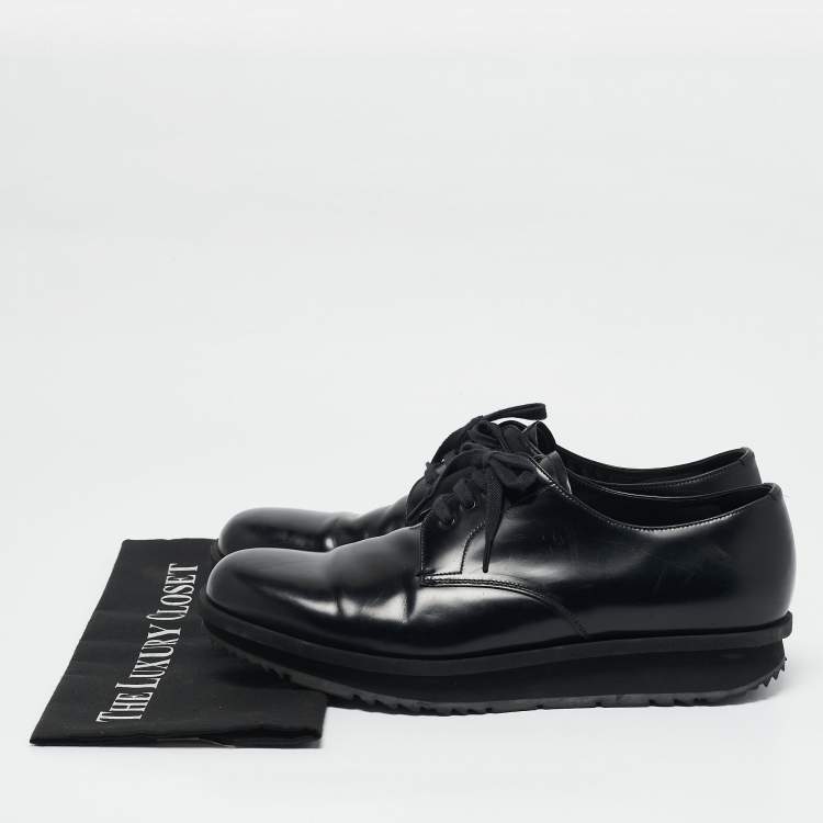 Pre Owned Prada Black Leather Lace Up Derby Size 43