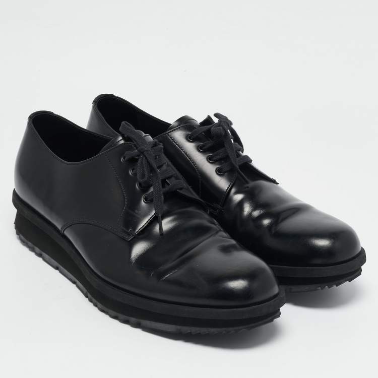 Pre Owned Prada Black Leather Lace Up Derby Size 43