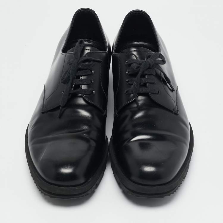 Pre Owned Prada Black Leather Lace Up Derby Size 43