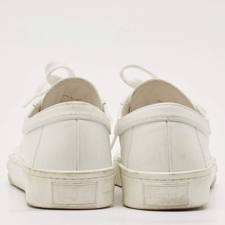 Pre Owned Prada White Leather Cassetta Wheel Sneakers Size 40.5