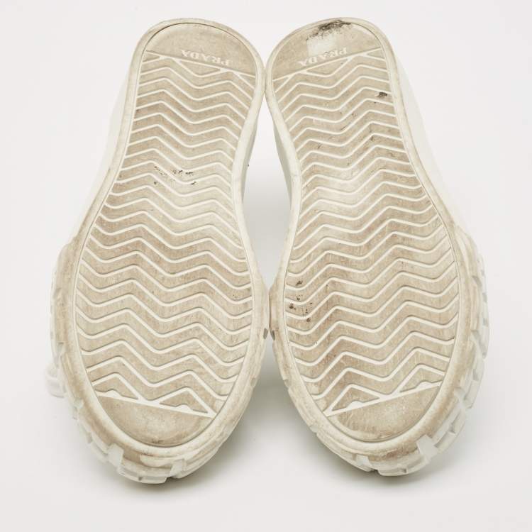 Pre Owned Prada White Leather Cassetta Wheel Sneakers Size 40.5