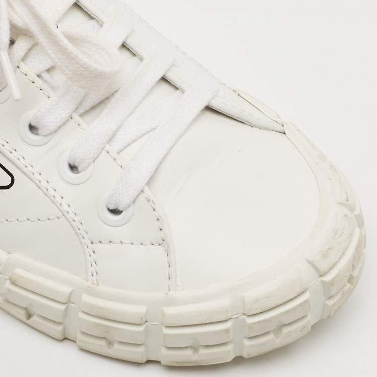 Pre Owned Prada White Leather Cassetta Wheel Sneakers Size 40.5