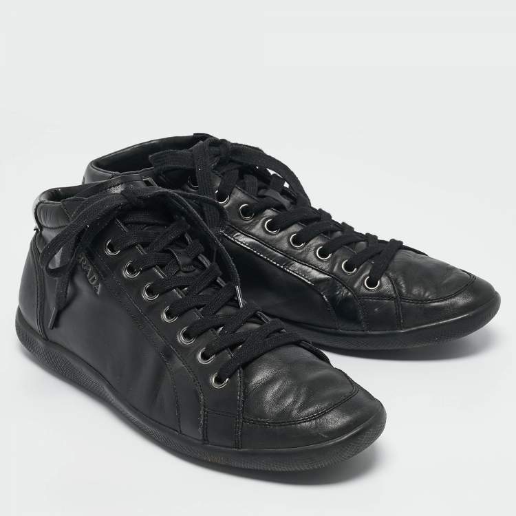 Pre Owned Prada Black Leather High Top Sneakers Size 45