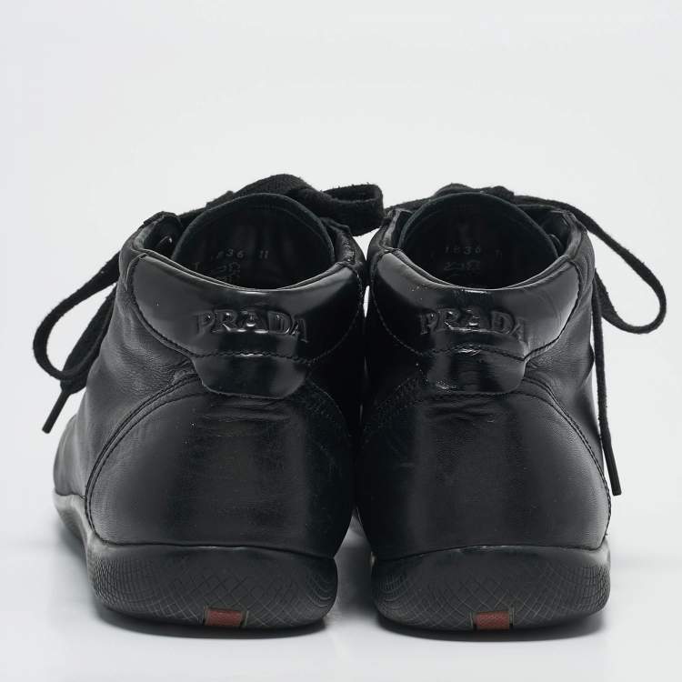 Pre Owned Prada Black Leather High Top Sneakers Size 45