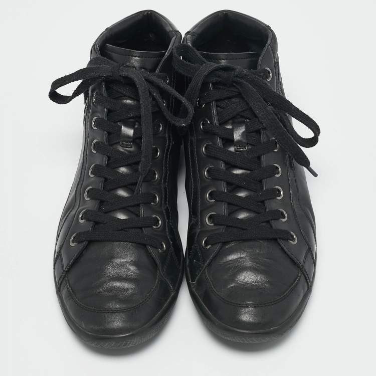 Pre Owned Prada Black Leather High Top Sneakers Size 45