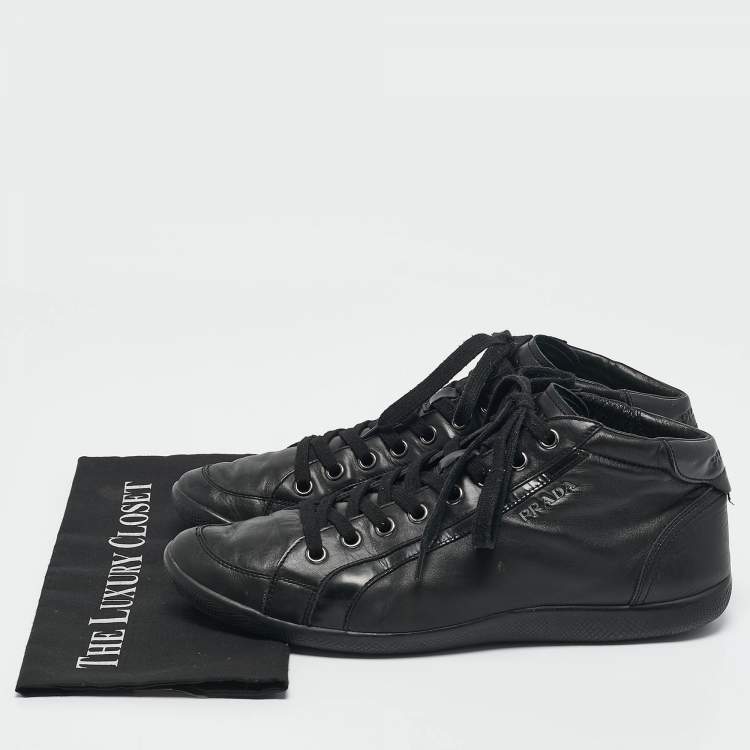 Pre Owned Prada Black Leather High Top Sneakers Size 45