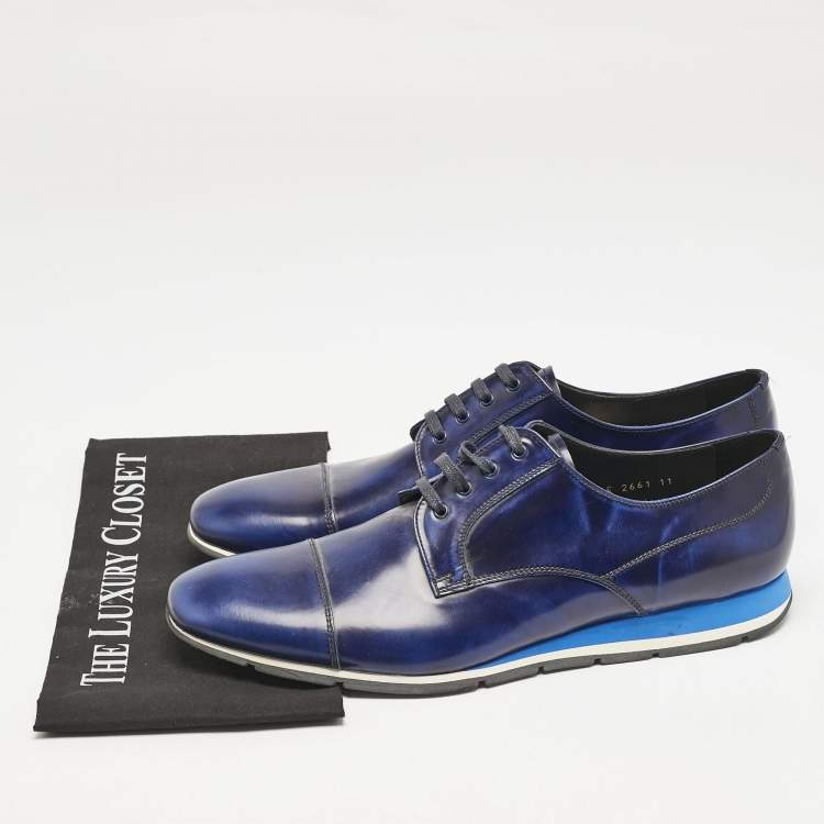 Pre Owned Prada Blue Brushed Leather Derby Size 45