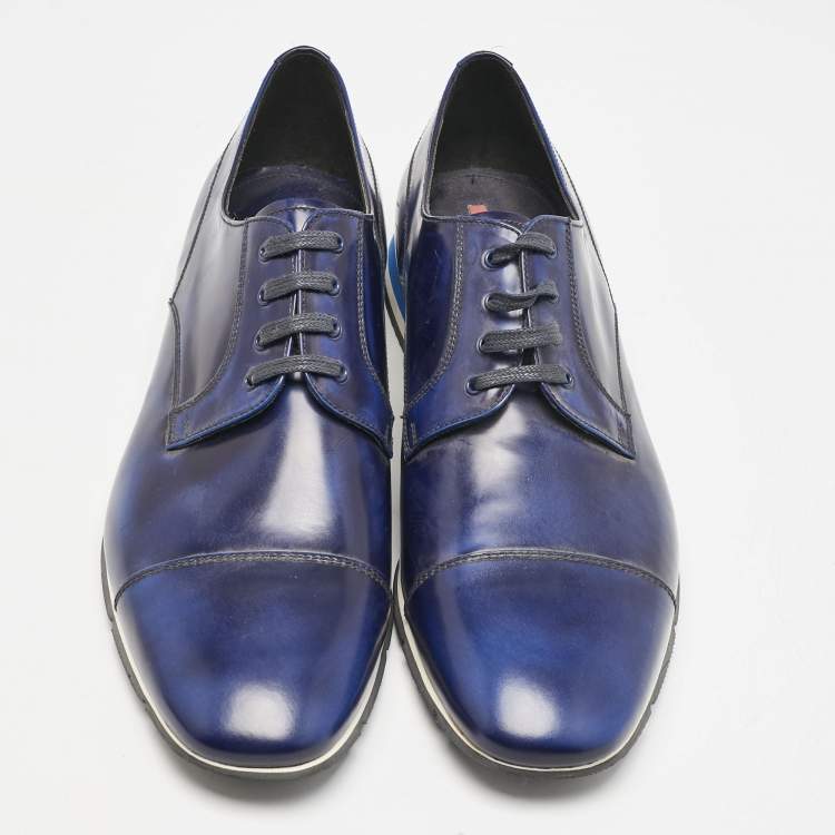 Pre Owned Prada Blue Brushed Leather Derby Size 45