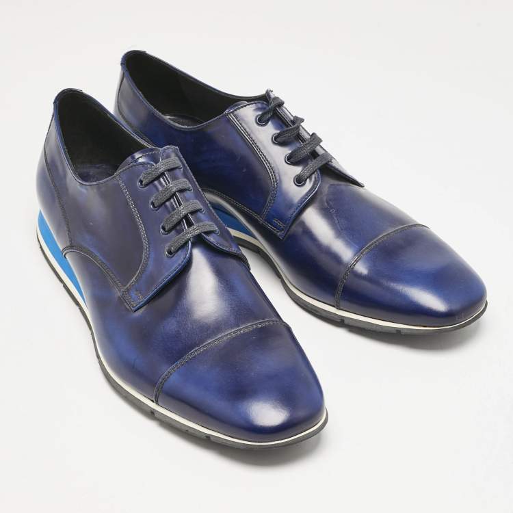 Pre Owned Prada Blue Brushed Leather Derby Size 45