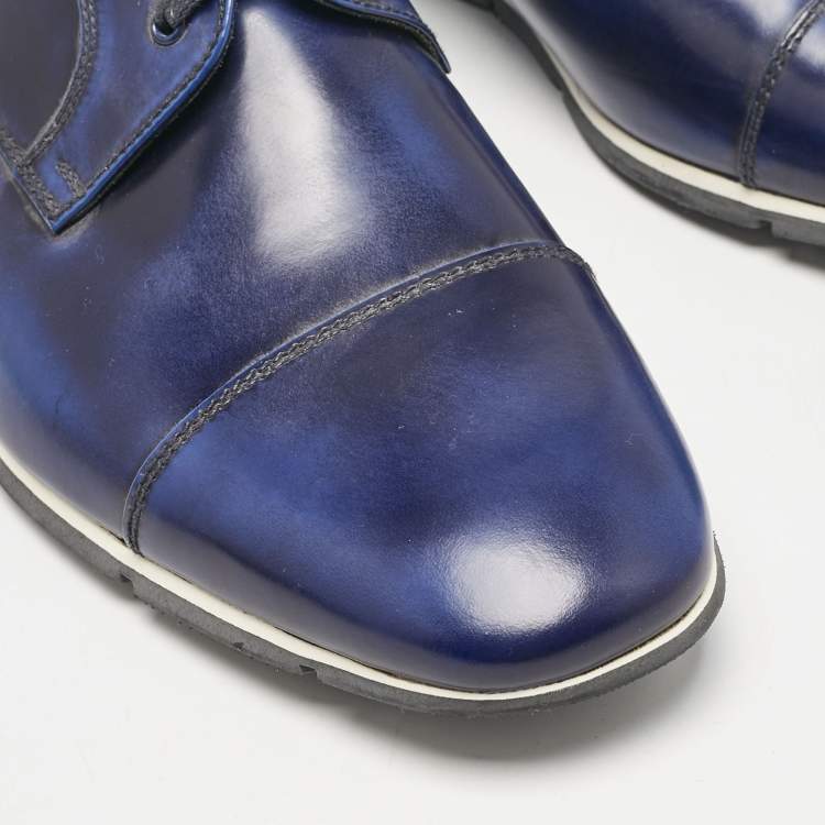 Pre Owned Prada Blue Brushed Leather Derby Size 45