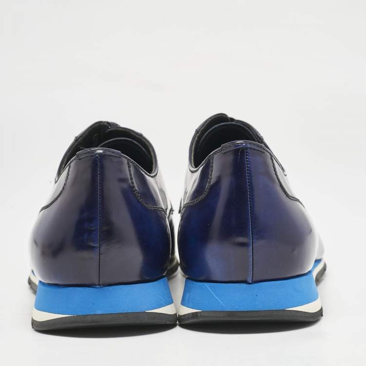Pre Owned Prada Blue Brushed Leather Derby Size 45