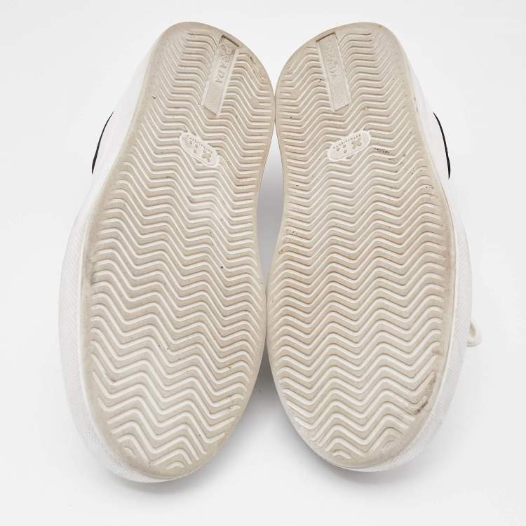مملوكة مسبقًا Prada White/Black Leather Macro Low Top Sneakers Size 42