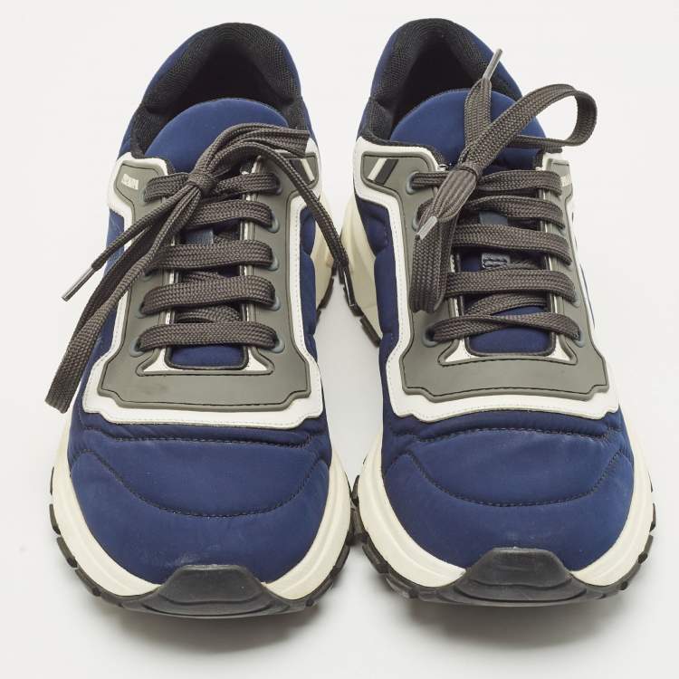 Pre Owned Prada Blue/Grey Nylon and Rubber Low Top Sneakers Size 42