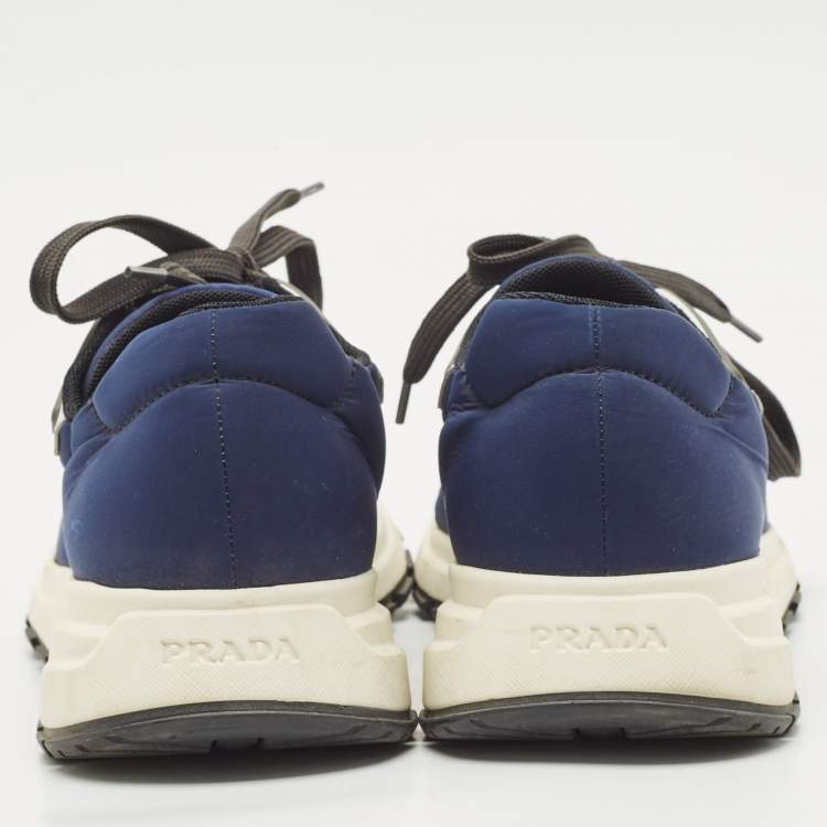 Pre Owned Prada Blue/Grey Nylon and Rubber Low Top Sneakers Size 42