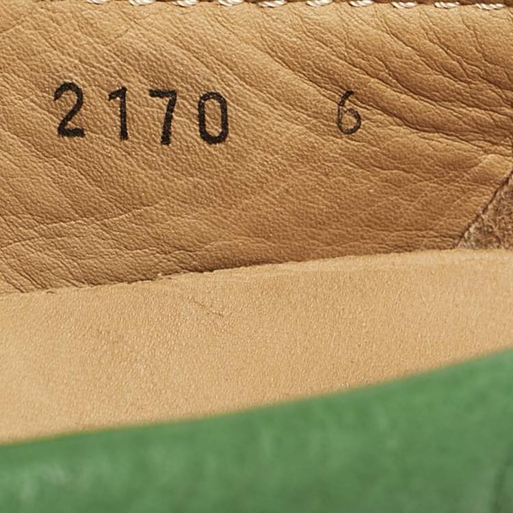Pre Owned Prada Green Leather Logo Slip On Loafers Size 40