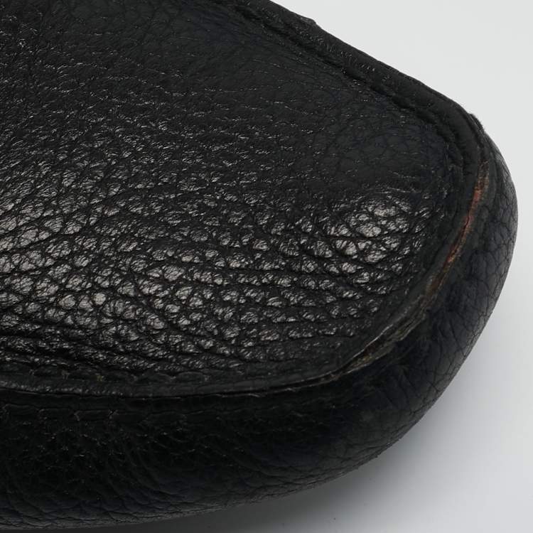 Pre Owned Prada Black Leather Triangle Logo Driver Slip On Loafers Size 43.5