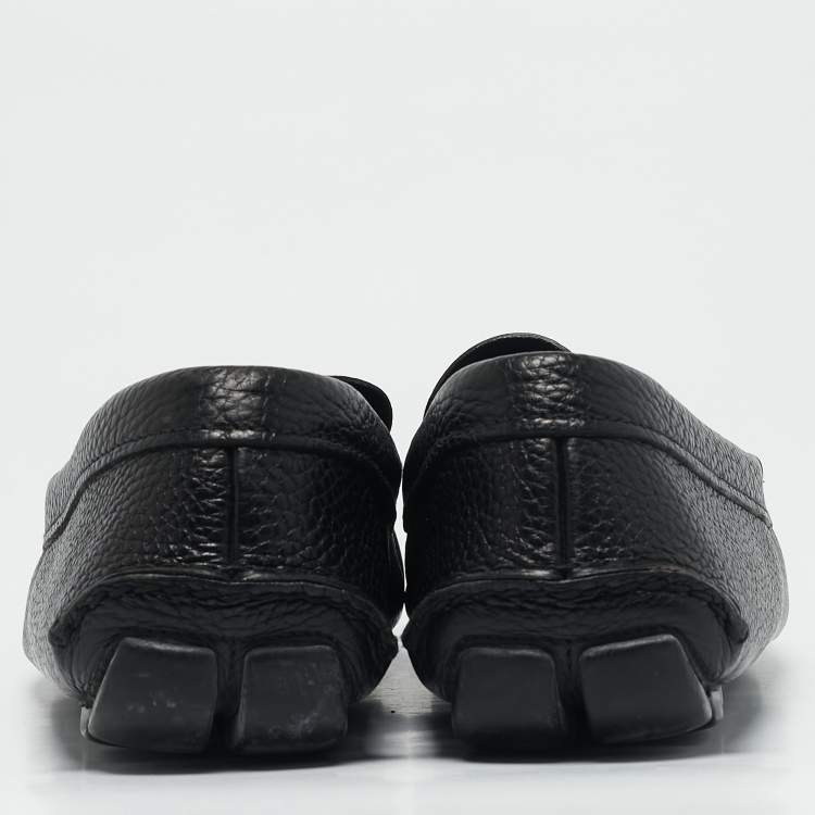 Pre Owned Prada Black Leather Triangle Logo Driver Slip On Loafers Size 43.5